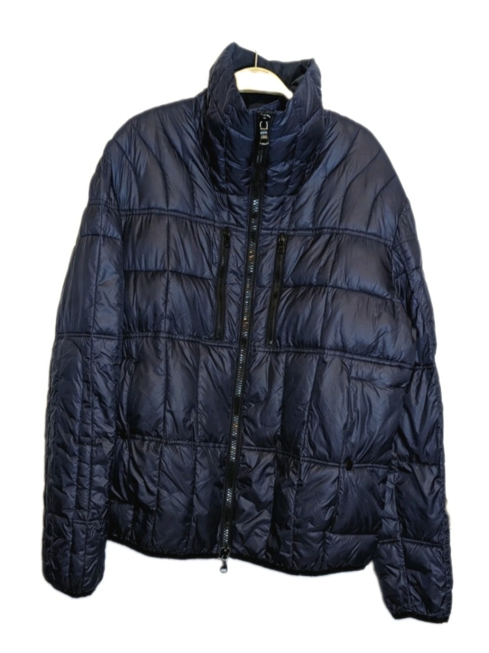 AX Armani Exchange Lightweight Quilted Puffer Coat Multi-Pocket Navy Size Large